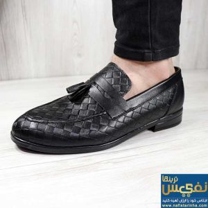 کفش-کالج-مردانه-مشکی-لوزی-منگوله-دار