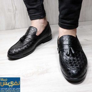 کفش-کالج-مردانه-مشکی-لوزی-منگوله-دار