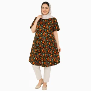 پیراهن نخی زنانه گل ترمه مشکی